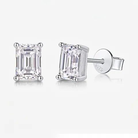 Luxury 925 Sterling Silver Moissanite Stud Earrings For Women Emerald Cut Rectangular Moissanite Fashion Jewelry Earrings
