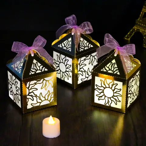 European Style Hollow Laser Cut Gold House Shape Candy Box With Ribbon Bow For Wedding Party Decoration Gift Packaging
