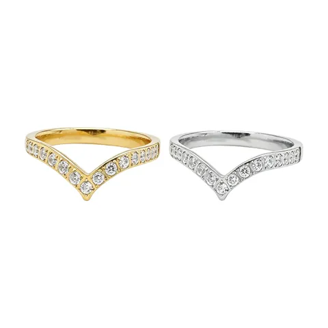 Anello Minimalista in Acciaio Inossidabile a Forma di V Chevron Corona per Donna Placcato Oro Argento Strass Pavé Anello Moda Gioielli