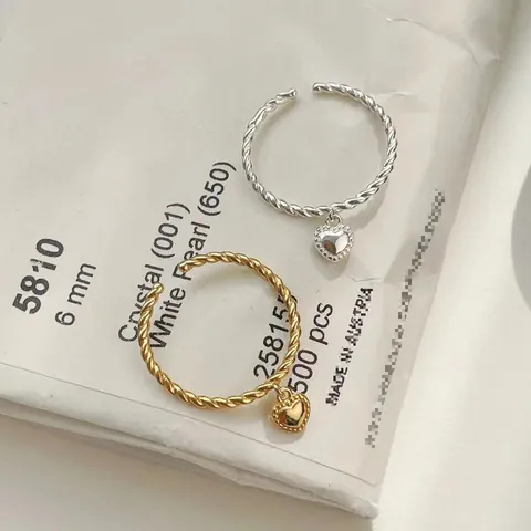 925 Sterling Zilveren Ring Gedraaide Touwband Harthangertje Verstelbare Open Ring Koreaanse Stijl Minimalistische Sieraden