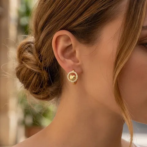 Pendientes de Aro de Cobre con Circonia en Forma de Corazón Luna Corona Hoja Chapados en Oro Joyería Elegante Regalo para Mujer