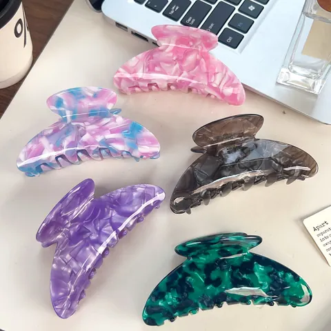 Large Acetate Hair Claw Clip For Women Marbled Tortoiseshell Hairclip Shark Clip Commuter Fashion Headwear Hair Accessories