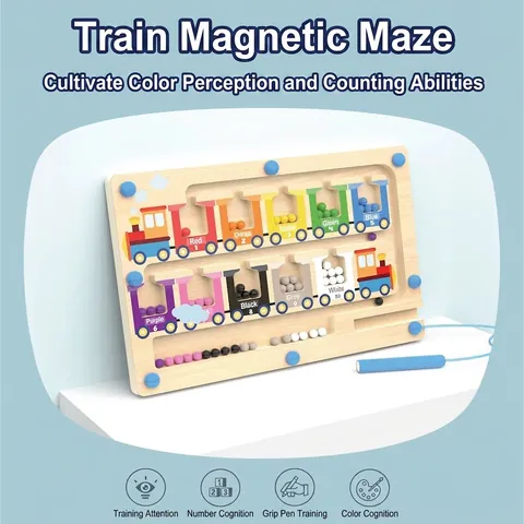 Wooden Magnetic Color Number Maze Montessori Learning Board Toddlers Fine Motor Skills Counting Acrylic Classification