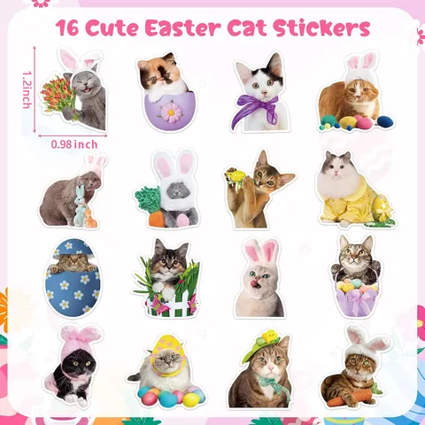 Cute Cat Easter Stickers Roll Waterproof Kraft Paper For Kids Holiday Party Decoration Envelope Sealing Sticker Animal Patterns