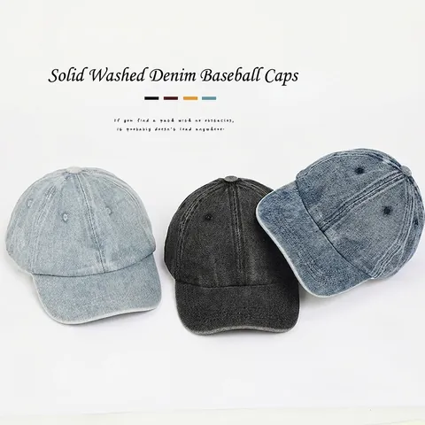 Kids Washed Denim Baseball Cap Solid Color Cotton Blend Adjustable Sun Protection Hat For Boys Girls Toddler Outdoor Casual Retro Peak Cap