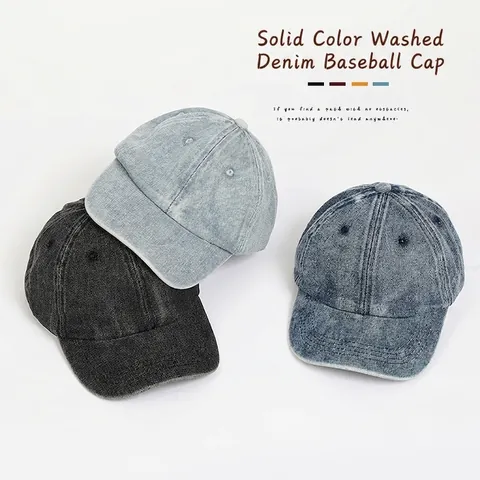 Kids Washed Denim Baseball Cap Solid Color Cotton Blend Adjustable Sun Protection Hat For Boys Girls Toddler Outdoor Casual Retro Peak Cap