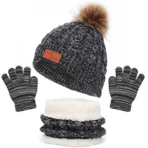 Bambini Cappello Invernale Sciarpa E Guanti Lavorati a Maglia Caldi Berretto Pom Pom Scaldacollo Muffole Set Per Neonati Ragazzi Ragazze Accessori All'aperto