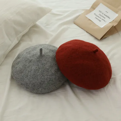 Kids Girls Solid Color Wool Felt Beret Hat Korean Style Sweet Warm Winter Painter Hat Artist Cap For Toddlers One To Six