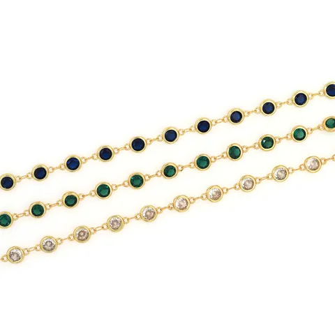 18K Gold Plated Copper Round Chain With Micro Inlaid Zirconia DIY Bracelet Necklace Semi Finished Jewelry Making Accessories