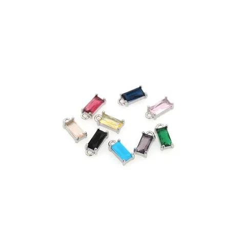 18K Gold Plated Copper Rectangular Pendant Micro Inlaid Zirconia Colorful Simple Gemstone Necklace Pendant DIY Jewelry Making Accessories Pendant Only Without Chain