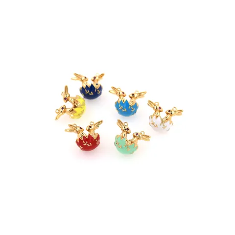 18K Verguld Koperen Konijn Eierschaal Hanger Micro Ingelegde Zirkonia Kleurrijke Emaille DIY Sieraden Charms Voor Pasen Vrouwen Ketting Maken