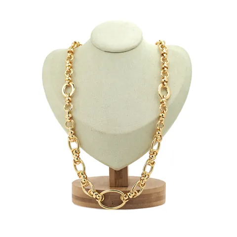 Vintage 18K Gold Plated Copper Chain Necklace For Women Chunky Oval Ring Link Punk Style Adjustable Neck Jewelry Gift