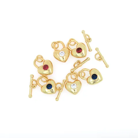 Pendentif Serrure Coeur en Cuivre Plaqué Or 18K Avec Zirconium Micro-Incrusté Et Fermoir à Bascule Pour Bijoux DIY