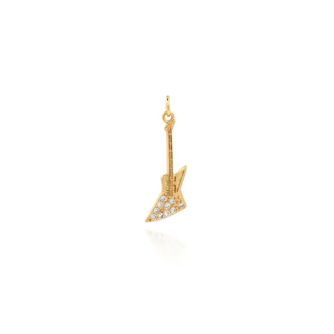 18K Gold Plated Copper Electric Guitar Pendant Only Without Chain Micro Zirconia Inlaid DIY Jewelry Accessory For Hip Hop Necklace
