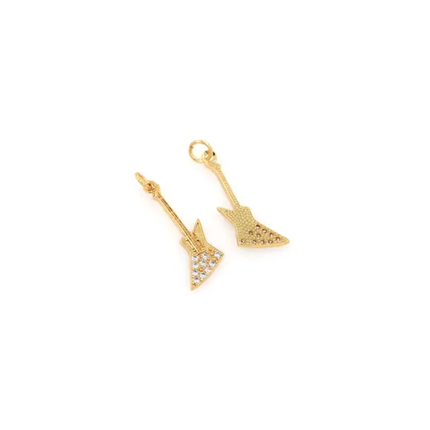18K Gold Plated Copper Electric Guitar Pendant Only Without Chain Micro Zirconia Inlaid DIY Jewelry Accessory For Hip Hop Necklace