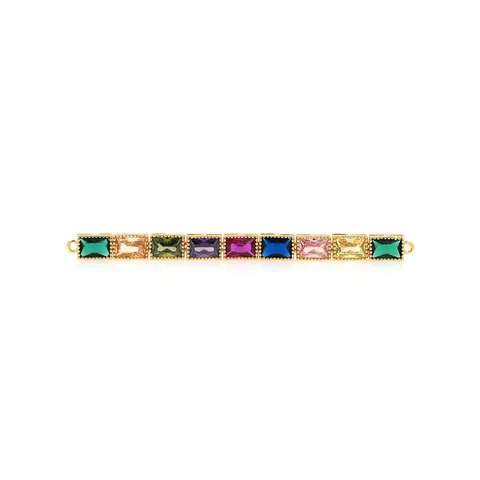 Connecteur de Barre en Zirconia Coloré Plaqué Or Argent Cuivre Micro Pavé Bande Arc-en-Ciel Breloque Pour Création de Bijoux