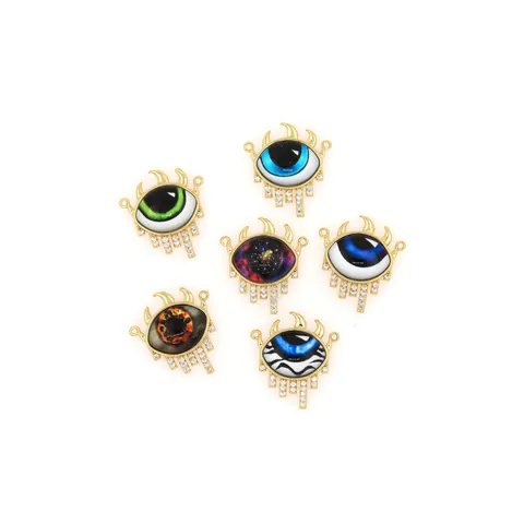 Copper 18K Gold Plated Evil Eye Pendant Only (Without Chain) Micro Inlaid Zirconia Enamel Tassel DIY Necklace Jewelry Findings