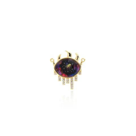 Copper 18K Gold Plated Evil Eye Pendant Only (Without Chain) Micro Inlaid Zirconia Enamel Tassel DIY Necklace Jewelry Findings