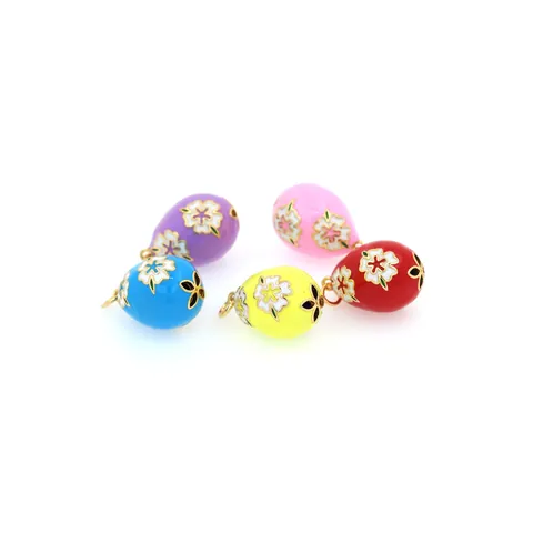 Vintage 18K Gold Plated Copper Enamel Flower Egg Shaped Pendant Micro Inlaid Zirconia For DIY Necklace Bracelet Jewelry Making Accessories