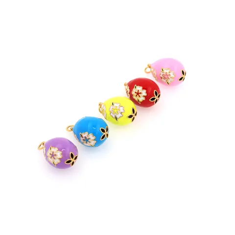 Vintage 18K Gold Plated Copper Enamel Flower Egg Shaped Pendant Micro Inlaid Zirconia For DIY Necklace Bracelet Jewelry Making Accessories