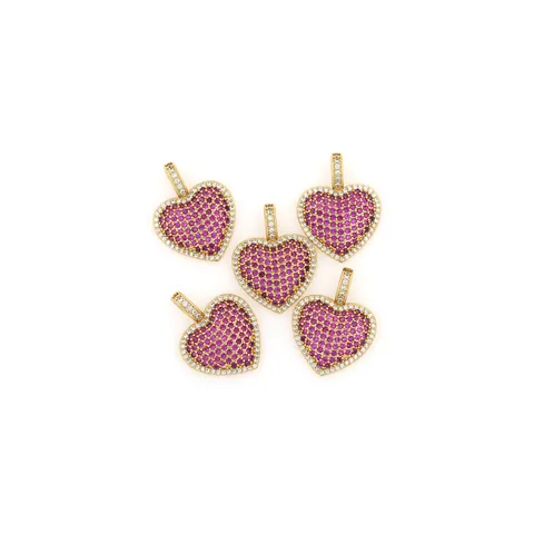 Herz Zirkonia Anhänger 18K Vergoldetes Kupfer Mikro Eingelegt Rosa Weißer Zirkon Herz Charm Für DIY Schmuckherstellung