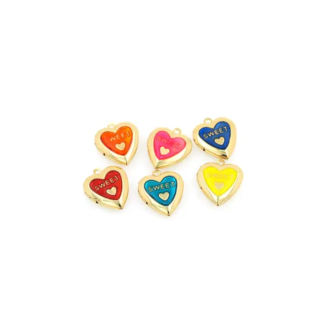 18K Gold Plated Copper Heart Locket Pendant SWEET Letter Enamel Openable Photo Locket For DIY Necklace Jewelry Making