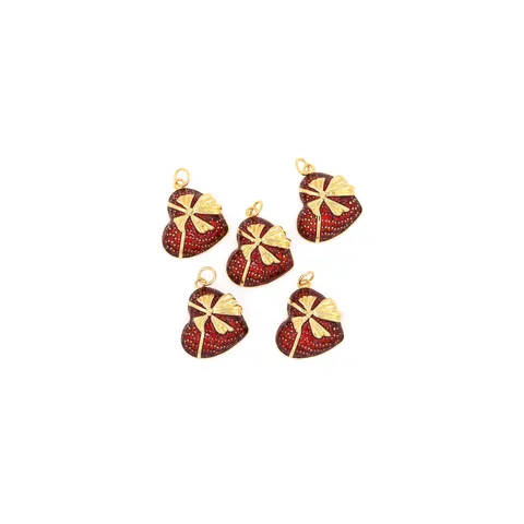 Ciondolo a Medaglione a Cuore in Rame Placcato Oro 18K Con Fiocco Smalto Rosso Zirconia Accessorio per Creazione Gioielli DIY