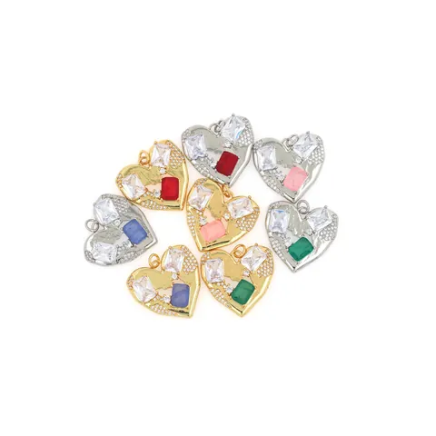 18K Gold Plated Copper Micro Pave Zirconia Heart Pendant Only Without Chain For DIY Jewelry Making Necklace Accessories Women