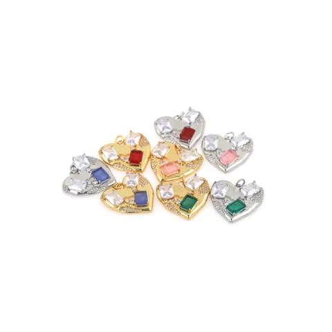 18K Gold Plated Copper Micro Pave Zirconia Heart Pendant Only Without Chain For DIY Jewelry Making Necklace Accessories Women