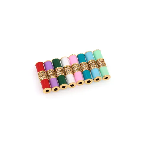 18K Gold Plated Brass Enamel Bamboo Joint Separator Beads With Micro Paved Zirconia For DIY Jewelry Making Tubes Findings