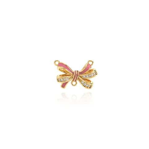Gold Plated Copper Zirconia Bow Pendant DIY Jewelry Making Pink Enamel Butterfly Knot Charm Necklace Accessory Women Jewelry