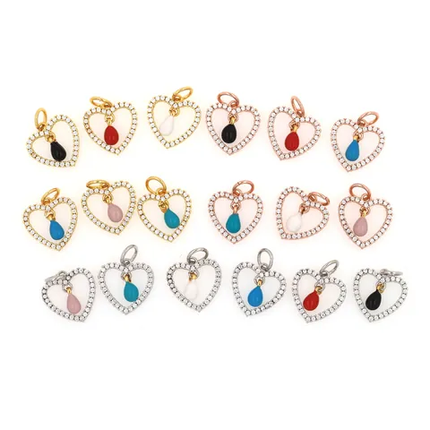 18K Gold Plated Copper Micro Zirconia Enamel Heart Shaped Pendant For Jewelry Making DIY Handcrafted Accessories Women