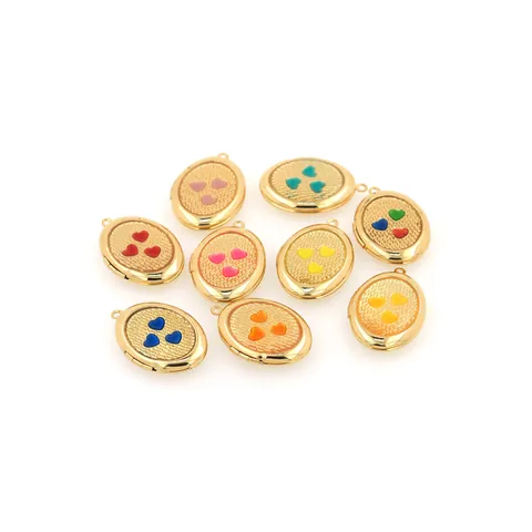Gold Plated Copper Oval Heart Locket Pendant Heart Enamel DIY Jewelry Making Findings Accessory For Necklaces Pendant Only