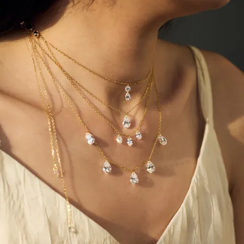 S925 Sterling Silver Necklace For Women Zirconia Tassel Pendant Oval Water Drop Wedding Jewelry Luxury Chain Necklace