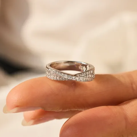 925 Sterling Silver Cross Over Infinity Ring For Women Luxury Fashion Jewelry Zirconia Pave Inlaid Electroplated Ring