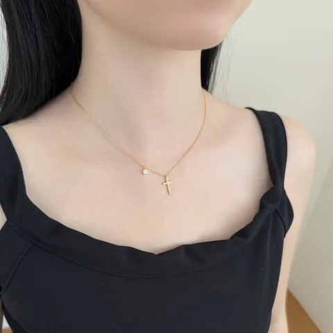 S925 Sterling Silver Cross Necklace For Women Dainty Rhinestone Pendant Adjustable Collar Chain Elegant Minimalist Fashion Jewelry