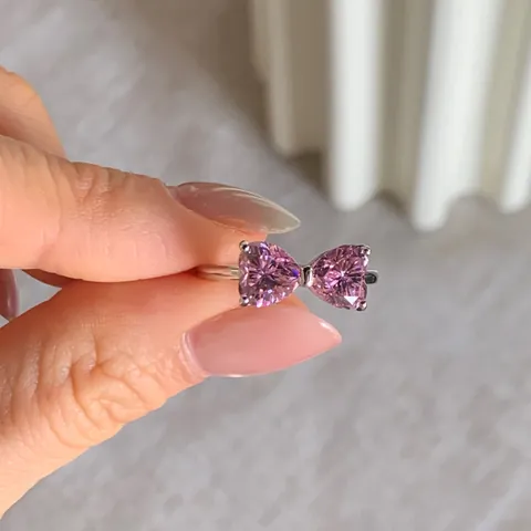Anello a Fiocco in Argento Sterling 925 per Donna Raffinato Anello di Promessa con Zirconia a Cuore Gioielli da Dito a Fiocco con Zirconi Scintillanti Regalo