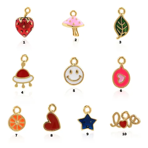 18K Gold Plated Copper Enamel Strawberry Mushroom UFO Star Heart Pendants For DIY Jewelry Making Bracelet Necklace Accessories