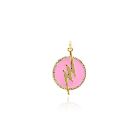 18K Gold Plated Copper Lightning Round Pendant Only (Without Chain) Enamel Cubic Zirconia Inlaid DIY Jewelry Accessories For Necklace Bracelet Making