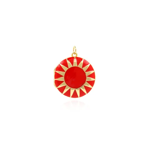 Gold Plated Copper Enamel Round Locket Pendant Sunburst Star Pattern Photo Frame Charm For DIY Jewelry Necklace Making Women Gift