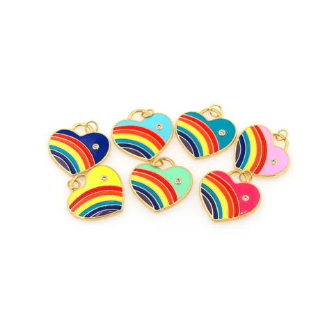 18K Vergoldeter Kupfer Herz Anhänger Mit Zirkonia Regenbogen Emaille Charms Für DIY Halskette Armband Herstellung Damen Schmuck Zubehör