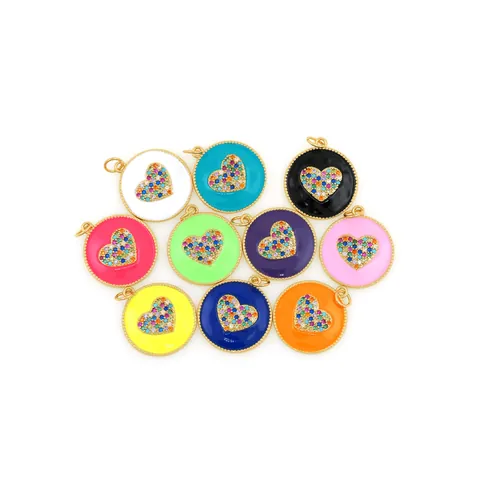 18K Gold Plated Copper Zirconia Heart Round Enamel Pendants For DIY Jewelry Making Necklace Bracelet Women Fashion Jewelry