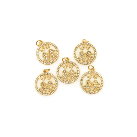 Colgante Romántico de Cobre Chapado en Oro 18K Redondo Calado LOVE Niño Niña Con Zirconia Para Fabricación de Joyería Bricolaje