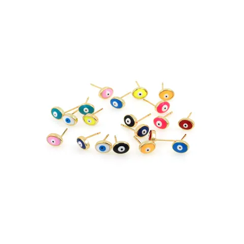 18K Gold Plated Copper Evil Eye Stud Earrings Vintage Enamel Nazar Amulet Jewelry For Women Party Wedding Everyday Gift