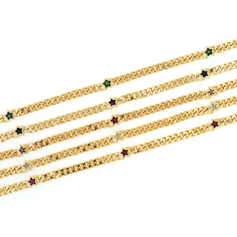 Chaîne Cubaine Plate en Cuivre Plaqué Or 18K pour Fabrication Bijoux DIY Charme Étoile Zirconia Colorée Accessoires