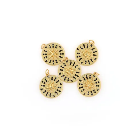 Ciondolo Bussola in Rame Placcato Oro 18K con Zircone per Creazione Gioielli Fai Da Te Collana Bracciale Ciondolo Stella