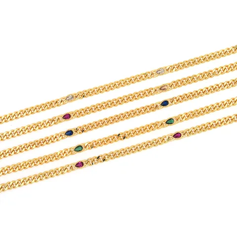 Chaîne Gourmette Plate en Cuivre Plaqué Or 18K Fabrication de Bijoux DIY Chaîne Incrustée de Zircone Multicolore Pour Bracelet Collier