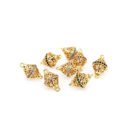 18K Gold Plated Copper Hollow Spindle Connectors Micro Pave Zirconia DIY Jewelry Making Bracelet Necklace Findings Accessories