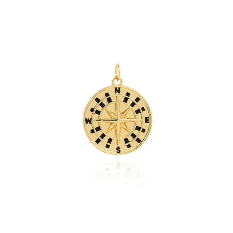 Ciondolo Bussola in Rame Placcato Oro 18K con Zircone per Creazione Gioielli Fai Da Te Collana Bracciale Ciondolo Stella