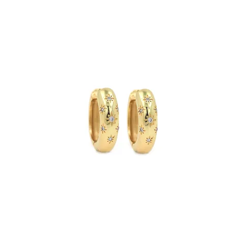 18K Gold Plated Copper Zirconia North Star Hoop Earrings Vintage Celestial Starburst Huggie Earrings For Women Jewelry